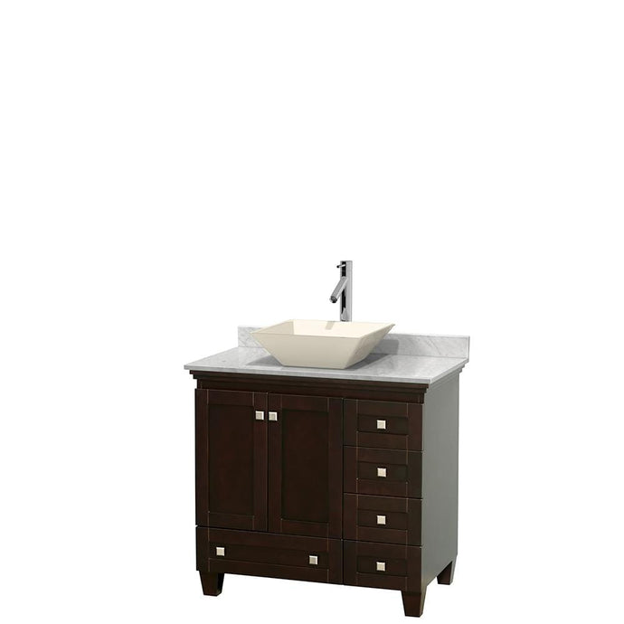 Wyndham Collection Vanity Wyndham Collection WCV800036SESCMD2BMXX Acclaim 36 Inch Single Bathroom Vanity in Espresso, White Carrara Marble Countertop, Pyra Bone Porcelain Sink, and No Mirror
