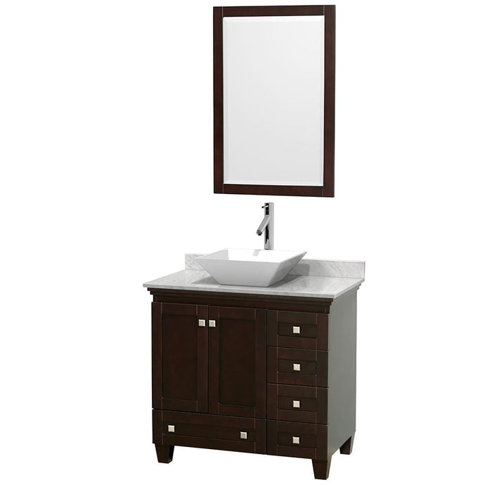 Wyndham Collection Vanity **** Wyndham Collection WCV800036SESCMD2WM24 Acclaim 36 Inch Single Bathroom Vanity in Espresso, White Carrara Marble Countertop, Pyra White Porcelain Sink, and 24 Inch Mirror