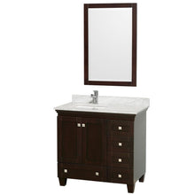 Load image into Gallery viewer, Wyndham Collection Vanity Wyndham Collection WCV800036SESCMUNSM24 Acclaim 36 Inch Single Bathroom Vanity in Espresso, White Carrara Marble Countertop, Undermount Square Sink, and 24 Inch Mirror