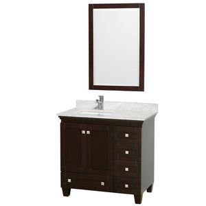 Wyndham Collection Vanity Wyndham Collection WCV800036SESCMUNSM24 Acclaim 36 Inch Single Bathroom Vanity in Espresso, White Carrara Marble Countertop, Undermount Square Sink, and 24 Inch Mirror