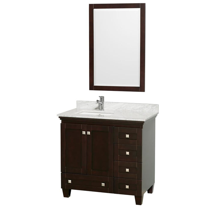 Wyndham Collection Vanity Wyndham Collection WCV800036SESCMUNSM24 Acclaim 36 Inch Single Bathroom Vanity in Espresso, White Carrara Marble Countertop, Undermount Square Sink, and 24 Inch Mirror