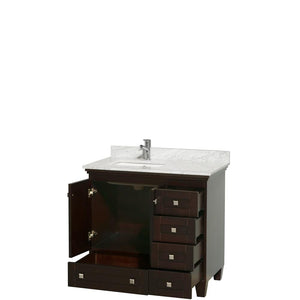 Wyndham Collection Vanity Wyndham Collection WCV800036SESCMUNSMXX Acclaim 36 Inch Single Bathroom Vanity in Espresso, White Carrara Marble Countertop, Undermount Square Sink, and No Mirror