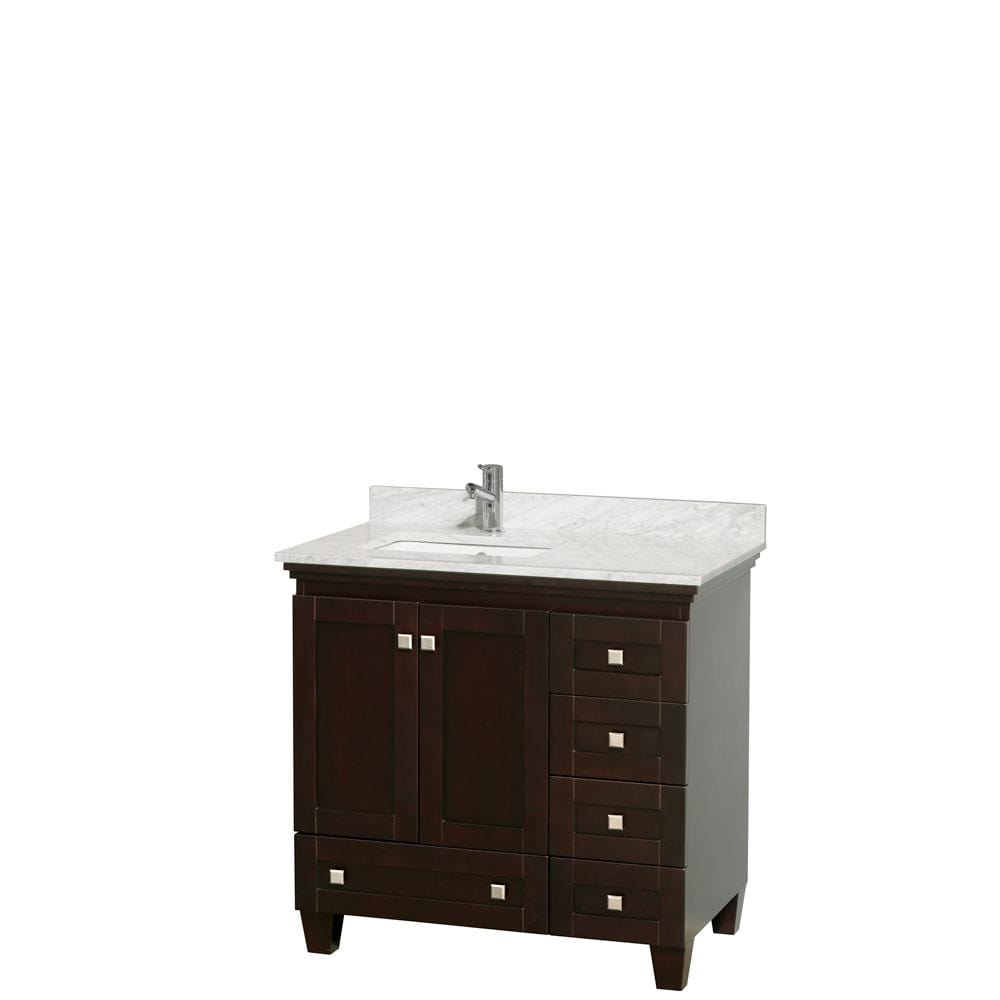 Wyndham Collection Vanity Wyndham Collection WCV800036SESCMUNSMXX Acclaim 36 Inch Single Bathroom Vanity in Espresso, White Carrara Marble Countertop, Undermount Square Sink, and No Mirror