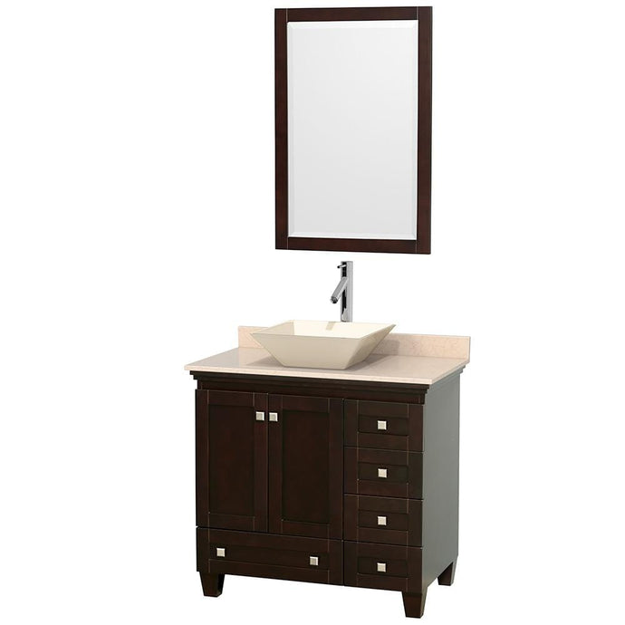 Wyndham Collection Vanity Wyndham Collection WCV800036SESIVD2BM24 Acclaim 36 Inch Single Bathroom Vanity in Espresso, Ivory Marble Countertop, Pyra Bone Porcelain Sink, and 24 Inch Mirror