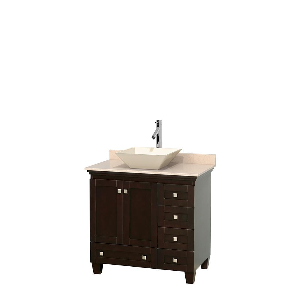 Wyndham Collection Vanity Wyndham Collection WCV800036SESIVD2BMXX Acclaim 36 Inch Single Bathroom Vanity in Espresso, Ivory Marble Countertop, Pyra Bone Porcelain Sink, and No Mirror