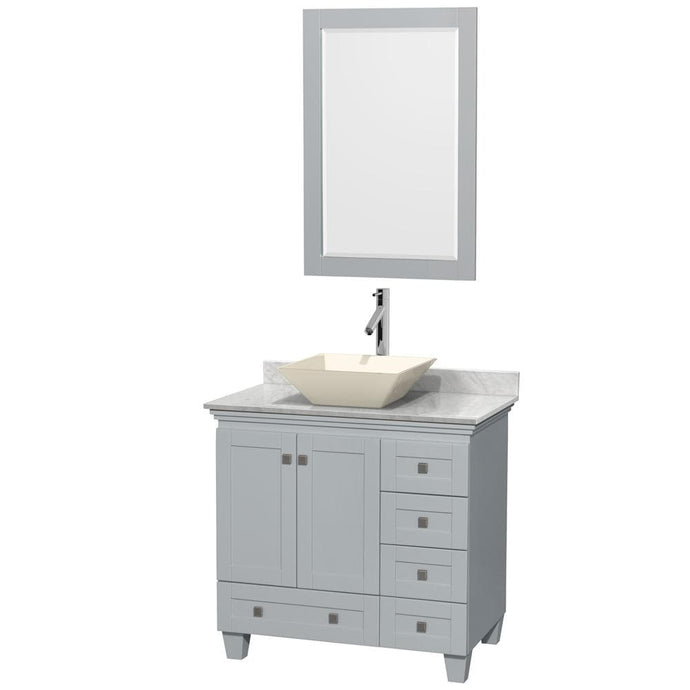 Wyndham Collection Vanity Wyndham Collection WCV800036SOYCMD2BM24 Acclaim 36 Inch Single Bathroom Vanity in Oyster Gray, White Carrara Marble Countertop, Pyra Bone Porcelain Sink, and 24 Inch Mirror