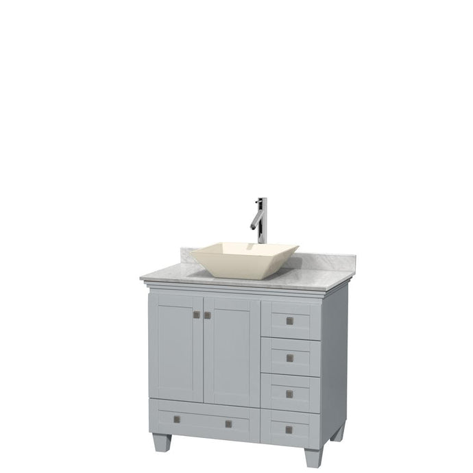 Wyndham Collection Vanity Wyndham Collection WCV800036SOYCMD2BMXX Acclaim 36 Inch Single Bathroom Vanity in Oyster Gray, White Carrara Marble Countertop, Pyra Bone Porcelain Sink, and No Mirror