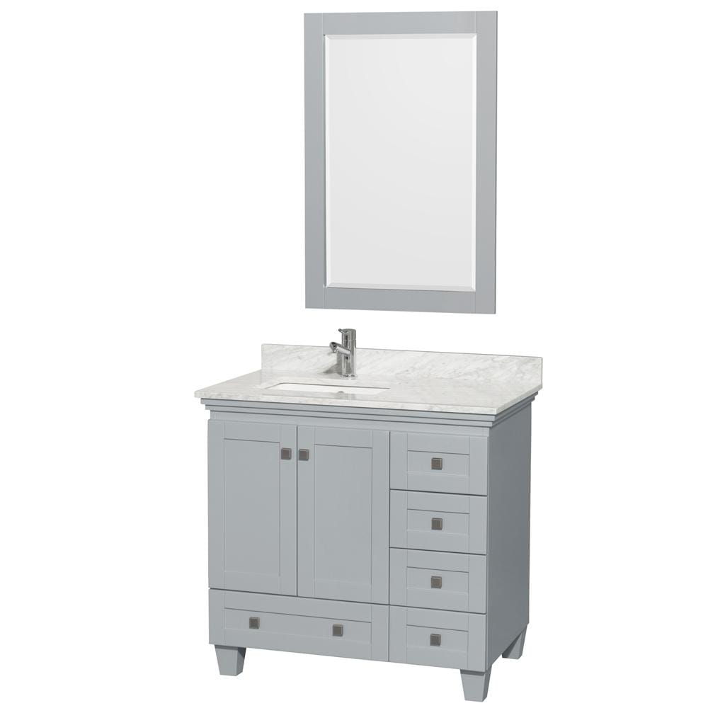 Wyndham Collection Vanity Wyndham Collection WCV800036SOYCMUNSM24 Acclaim 36 Inch Single Bathroom Vanity in Oyster Gray, White Carrara Marble Countertop, Undermount Square Sink, and 24 Inch Mirror