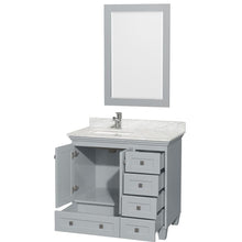 Load image into Gallery viewer, Wyndham Collection Vanity Wyndham Collection WCV800036SOYCMUNSM24 Acclaim 36 Inch Single Bathroom Vanity in Oyster Gray, White Carrara Marble Countertop, Undermount Square Sink, and 24 Inch Mirror