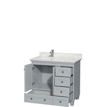 Load image into Gallery viewer, Wyndham Collection Vanity Wyndham Collection WCV800036SOYCMUNSMXX Acclaim 36 Inch Single Bathroom Vanity in Oyster Gray, White Carrara Marble Countertop, Undermount Square Sink, and No Mirror