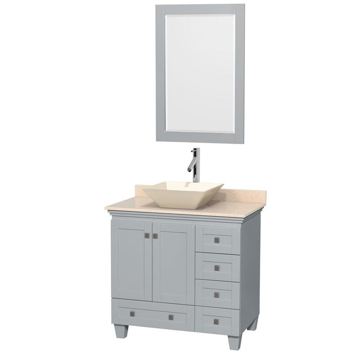 Wyndham Collection Vanity Wyndham Collection WCV800036SOYIVD2BM24 Acclaim 36 Inch Single Bathroom Vanity in Oyster Gray, Ivory Marble Countertop, Pyra Bone Porcelain Sink, and 24 Inch Mirror