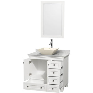 Wyndham Collection Vanity Wyndham Collection WCV800036SWHCMD2BM24 Acclaim 36 Inch Single Bathroom Vanity in White, White Carrara Marble Countertop, Pyra Bone Porcelain Sink, and 24 Inch Mirror