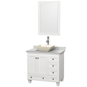 Wyndham Collection Vanity Wyndham Collection WCV800036SWHCMD2BM24 Acclaim 36 Inch Single Bathroom Vanity in White, White Carrara Marble Countertop, Pyra Bone Porcelain Sink, and 24 Inch Mirror
