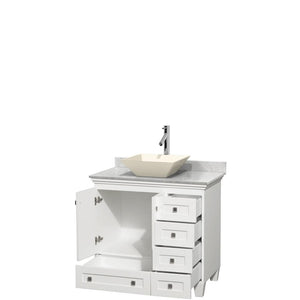 Wyndham Collection Vanity Wyndham Collection WCV800036SWHCMD2BMXX Acclaim 36 Inch Single Bathroom Vanity in White, White Carrara Marble Countertop, Pyra Bone Porcelain Sink, and No Mirror