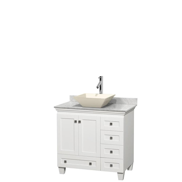 Wyndham Collection Vanity Wyndham Collection WCV800036SWHCMD2BMXX Acclaim 36 Inch Single Bathroom Vanity in White, White Carrara Marble Countertop, Pyra Bone Porcelain Sink, and No Mirror