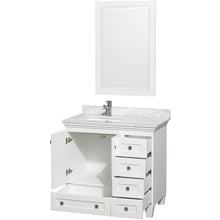 Load image into Gallery viewer, Wyndham Collection Vanity Wyndham Collection WCV800036SWHCMUNSM24 Acclaim 36 Inch Single Bathroom Vanity in White, White Carrara Marble Countertop, Undermount Square Sink, and 24 Inch Mirror