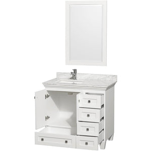 Wyndham Collection Vanity Wyndham Collection WCV800036SWHCMUNSM24 Acclaim 36 Inch Single Bathroom Vanity in White, White Carrara Marble Countertop, Undermount Square Sink, and 24 Inch Mirror