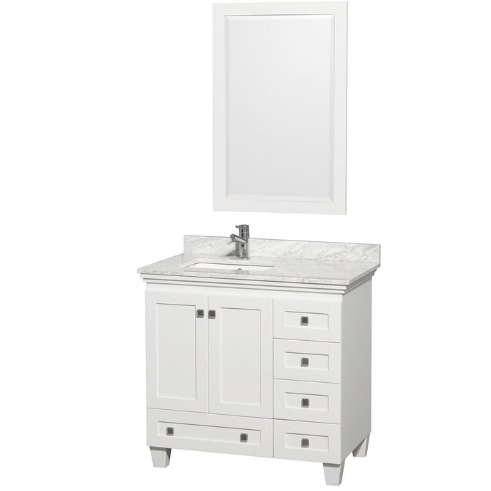 Wyndham Collection Vanity Wyndham Collection WCV800036SWHCMUNSM24 Acclaim 36 Inch Single Bathroom Vanity in White, White Carrara Marble Countertop, Undermount Square Sink, and 24 Inch Mirror