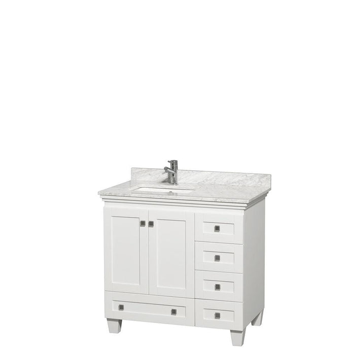 Wyndham Collection Vanity Wyndham Collection WCV800036SWHCMUNSMXX Acclaim 36 Inch Single Bathroom Vanity in White, White Carrara Marble Countertop, Undermount Square Sink, and No Mirror