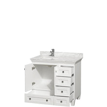 Load image into Gallery viewer, Wyndham Collection Vanity Wyndham Collection WCV800036SWHCMUNSMXX Acclaim 36 Inch Single Bathroom Vanity in White, White Carrara Marble Countertop, Undermount Square Sink, and No Mirror