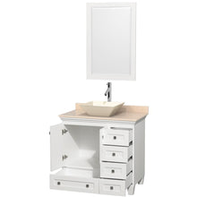 Load image into Gallery viewer, Wyndham Collection Vanity Wyndham Collection WCV800036SWHIVD2BM24 Acclaim 36 Inch Single Bathroom Vanity in White, Ivory Marble Countertop, Pyra Bone Porcelain Sink, and 24 Inch Mirror