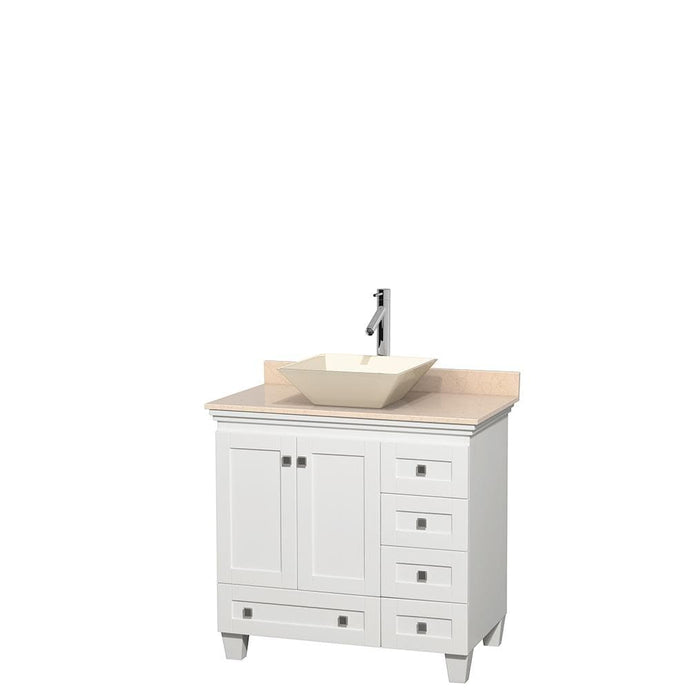 Wyndham Collection Vanity Wyndham Collection WCV800036SWHIVD2BMXX Acclaim 36 Inch Single Bathroom Vanity in White, Ivory Marble Countertop, Pyra Bone Porcelain Sink, and No Mirror