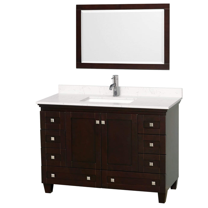 Wyndham Collection Vanity Wyndham Collection WCV800048SESC2UNSM24 Acclaim 48 Inch Single Bathroom Vanity in Espresso, Light-Vein Carrara Cultured Marble Countertop, Undermount Square Sink, 24 Inch Mirror