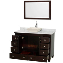 Load image into Gallery viewer, Wyndham Collection Vanity Wyndham Collection WCV800048SESCMD2BM24 Acclaim 48 Inch Single Bathroom Vanity in Espresso, White Carrara Marble Countertop, Pyra Bone Sink, and 24 Inch Mirror