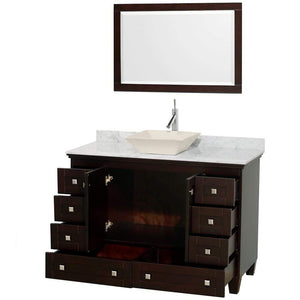 Wyndham Collection Vanity Wyndham Collection WCV800048SESCMD2BM24 Acclaim 48 Inch Single Bathroom Vanity in Espresso, White Carrara Marble Countertop, Pyra Bone Sink, and 24 Inch Mirror