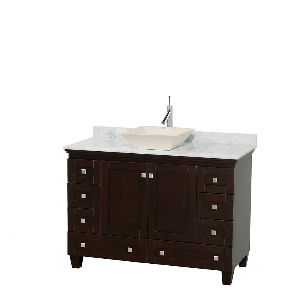 Wyndham Collection Vanity Wyndham Collection WCV800048SESCMD2BMXX Acclaim 48 Inch Single Bathroom Vanity in Espresso, White Carrara Marble Countertop, Pyra Bone Sink, and No Mirror