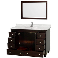 Load image into Gallery viewer, Wyndham Collection Vanity Wyndham Collection WCV800048SESCMUNSM24 Acclaim 48 Inch Single Bathroom Vanity in Espresso, White Carrara Marble Countertop, Undermount Square Sink, and 24 Inch Mirror
