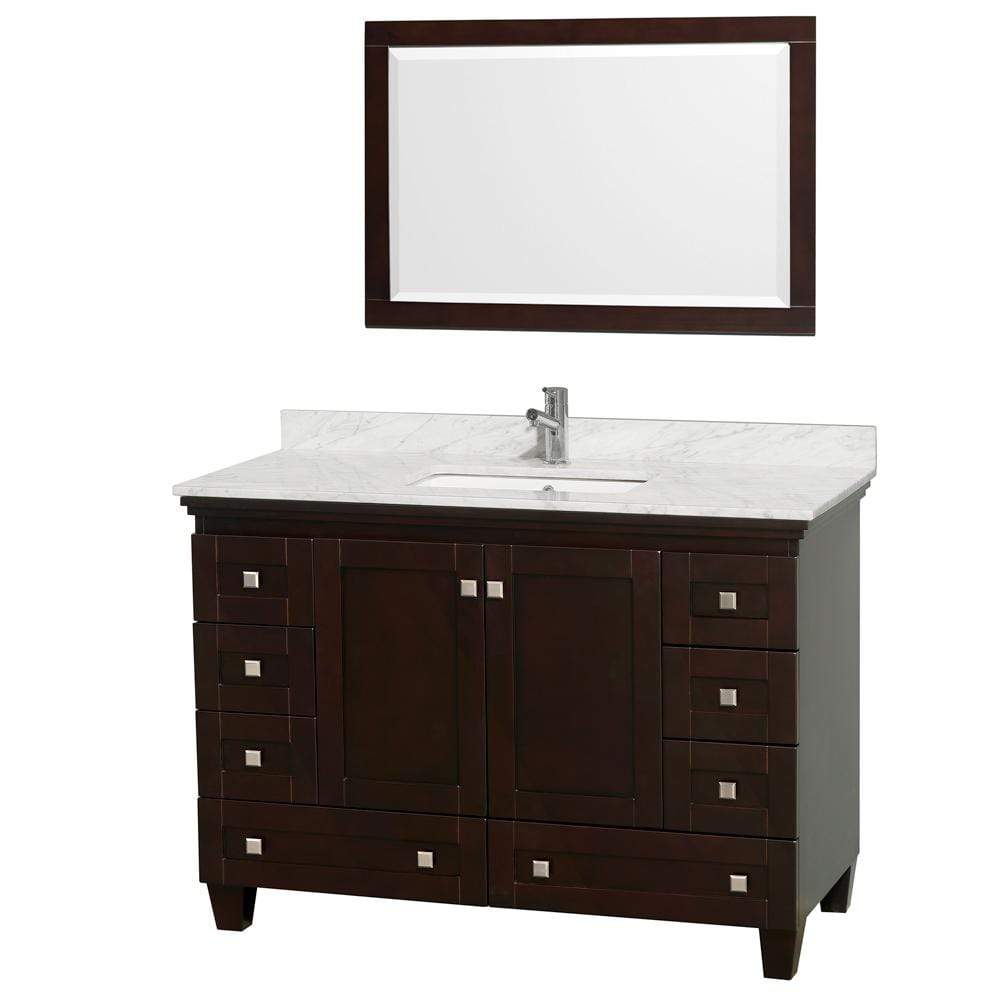 Wyndham Collection Vanity Wyndham Collection WCV800048SESCMUNSM24 Acclaim 48 Inch Single Bathroom Vanity in Espresso, White Carrara Marble Countertop, Undermount Square Sink, and 24 Inch Mirror