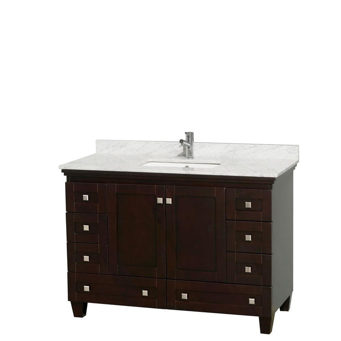 Wyndham Collection WCV800048SESCMUNSMXX Acclaim 48 Inch Single Bathroom Vanity in Espresso, White Carrara Marble Countertop, Undermount Square Sink, and No Mirror