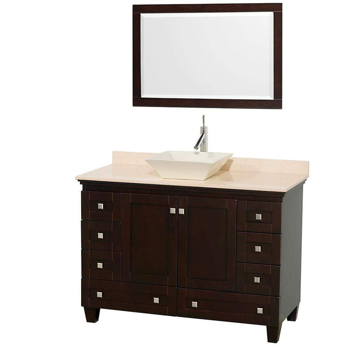 Wyndham Collection Vanity Wyndham Collection WCV800048SESIVD2BM24 Acclaim 48 Inch Single Bathroom Vanity in Espresso, Ivory Marble Countertop, Pyra Bone Sink, and 24 Inch Mirror