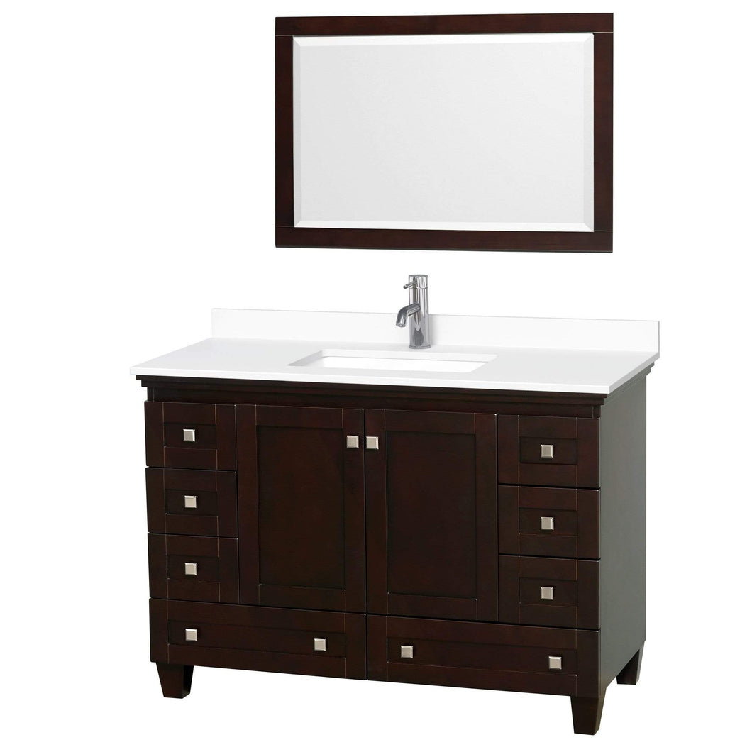 Wyndham Collection Vanity Wyndham Collection WCV800048SESWCUNSM24 Acclaim 48 Inch Single Bathroom Vanity in Espresso, White Cultured Marble Countertop, Undermount Square Sink, 24 Inch Mirror