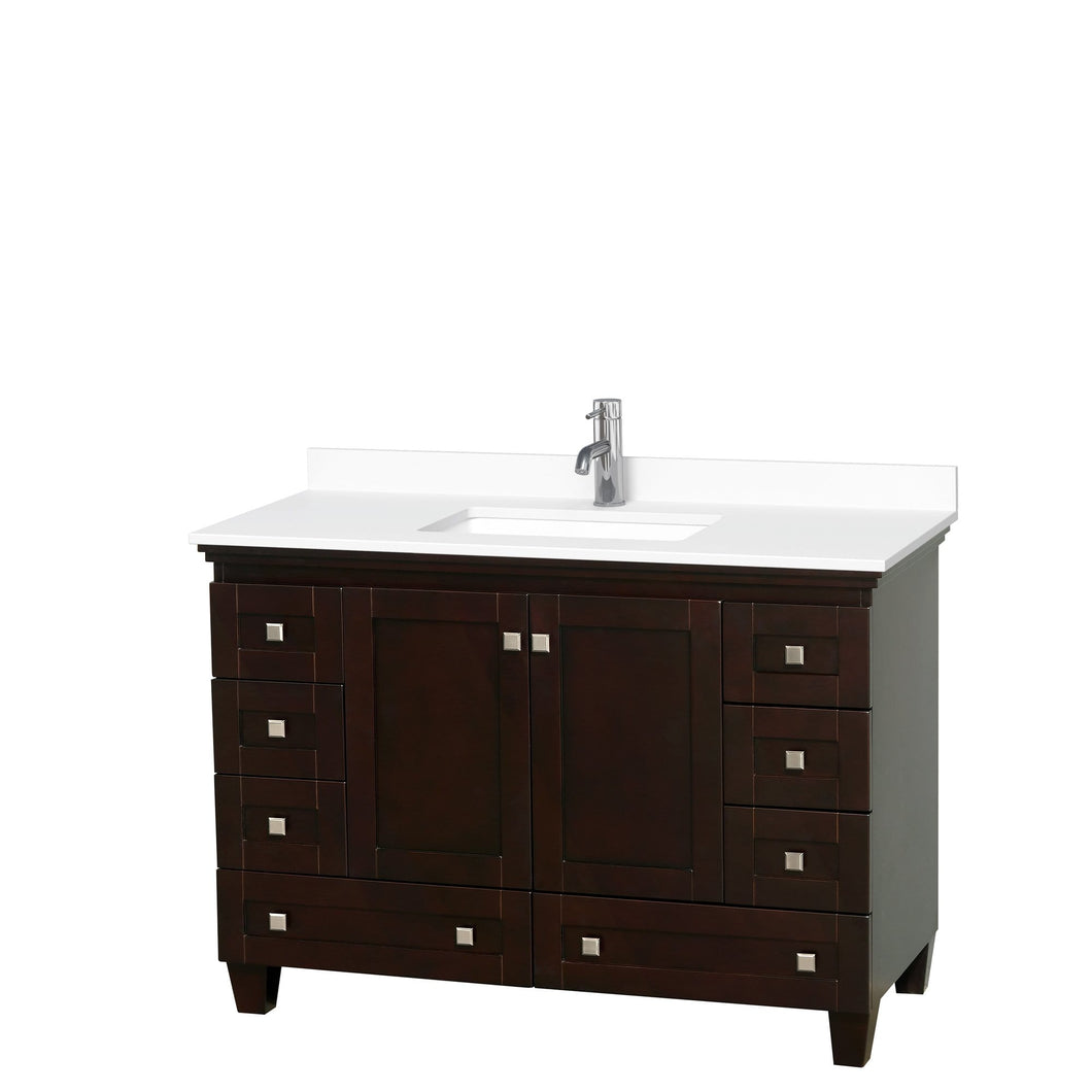 Wyndham Collection Vanity Wyndham Collection WCV800048SESWCUNSMXX Acclaim 48 Inch Single Bathroom Vanity in Espresso, White Cultured Marble Countertop, Undermount Square Sink, No Mirror