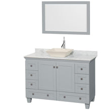 Load image into Gallery viewer, Wyndham Collection Vanity Wyndham Collection WCV800048SOYCMD2BM24 Acclaim 48 Inch Single Bathroom Vanity in Oyster Gray, White Carrara Marble Countertop, Pyra Bone Porcelain Sink, and 24 Inch Mirror