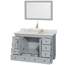 Load image into Gallery viewer, Wyndham Collection Vanity Wyndham Collection WCV800048SOYCMD2BM24 Acclaim 48 Inch Single Bathroom Vanity in Oyster Gray, White Carrara Marble Countertop, Pyra Bone Porcelain Sink, and 24 Inch Mirror