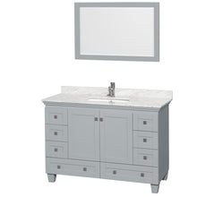 Load image into Gallery viewer, Wyndham Collection Vanity Wyndham Collection WCV800048SOYCMUNSM24 Acclaim 48 Inch Single Bathroom Vanity in Oyster Gray, White Carrara Marble Countertop, Undermount Square Sink, and 24 Inch Mirror