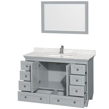Load image into Gallery viewer, Wyndham Collection Vanity Wyndham Collection WCV800048SOYCMUNSM24 Acclaim 48 Inch Single Bathroom Vanity in Oyster Gray, White Carrara Marble Countertop, Undermount Square Sink, and 24 Inch Mirror