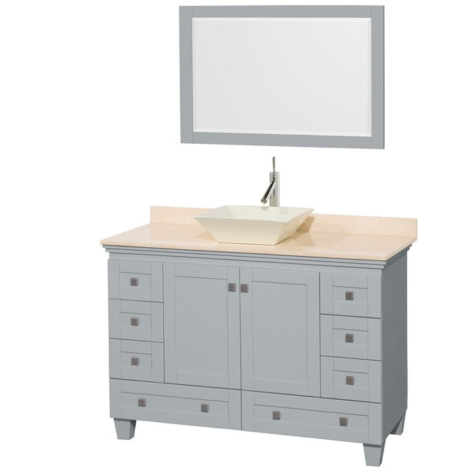 Wyndham Collection Vanity Wyndham Collection WCV800048SOYIVD2BM24 Acclaim 48 Inch Single Bathroom Vanity in Oyster Gray, Ivory Marble Countertop, Pyra Bone Porcelain Sink, and 24 Inch Mirror