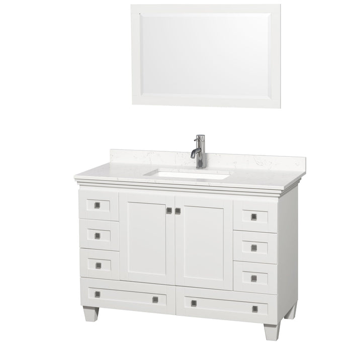 Wyndham Collection Vanity Wyndham Collection WCV800048SWHC2UNSM24 Acclaim 48 Inch Single Bathroom Vanity in White, Light-Vein Carrara Cultured Marble Countertop, Undermount Square Sink, 24 Inch Mirror