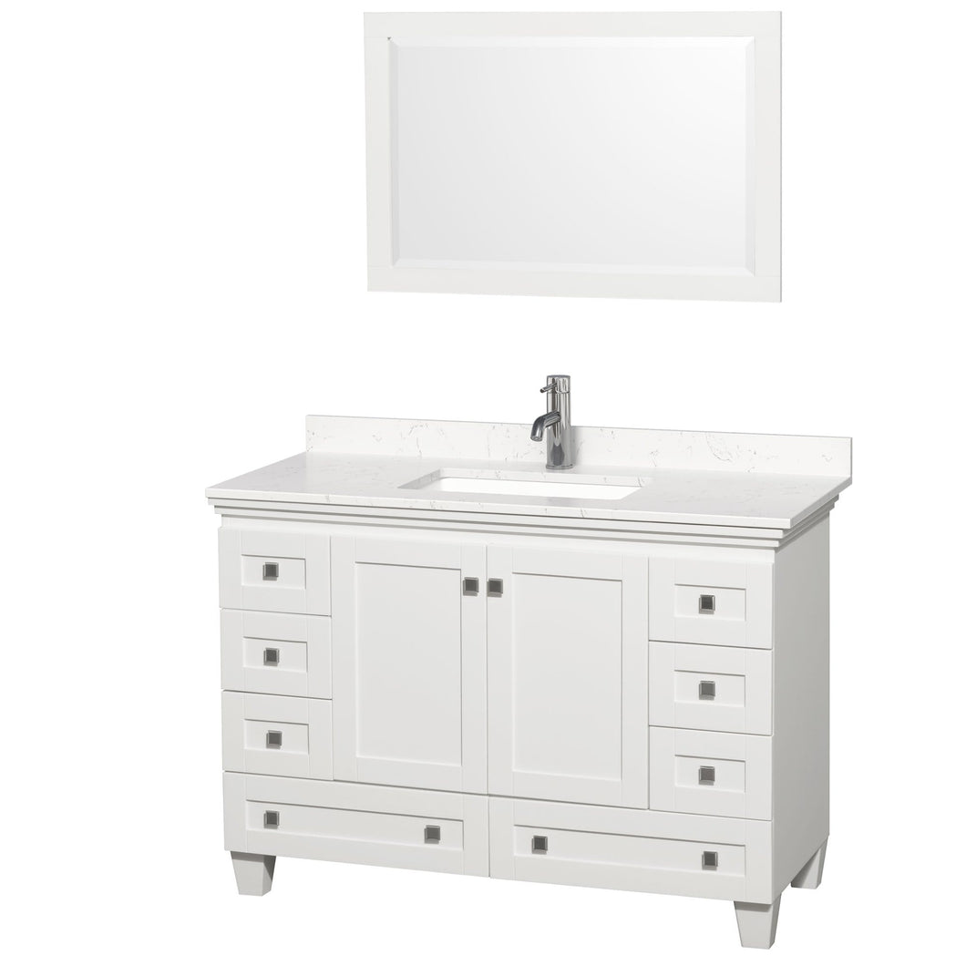 Wyndham Collection Vanity Wyndham Collection WCV800048SWHC2UNSM24 Acclaim 48 Inch Single Bathroom Vanity in White, Light-Vein Carrara Cultured Marble Countertop, Undermount Square Sink, 24 Inch Mirror