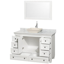 Load image into Gallery viewer, Wyndham Collection Vanity Wyndham Collection WCV800048SWHCMD2BM24 Acclaim 48 Inch Single Bathroom Vanity in White, White Carrara Marble Countertop, Pyra Bone Sink, and 24 Inch Mirror