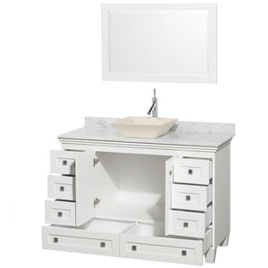 Wyndham Collection Vanity Wyndham Collection WCV800048SWHCMD2BM24 Acclaim 48 Inch Single Bathroom Vanity in White, White Carrara Marble Countertop, Pyra Bone Sink, and 24 Inch Mirror