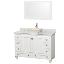 Load image into Gallery viewer, Wyndham Collection Vanity Wyndham Collection WCV800048SWHCMD2BM24 Acclaim 48 Inch Single Bathroom Vanity in White, White Carrara Marble Countertop, Pyra Bone Sink, and 24 Inch Mirror