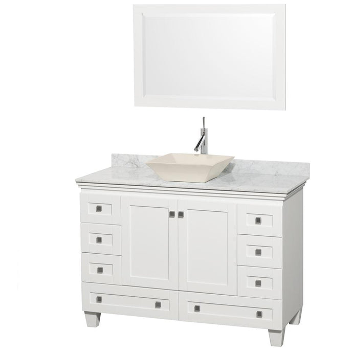 Wyndham Collection Vanity Wyndham Collection WCV800048SWHCMD2BM24 Acclaim 48 Inch Single Bathroom Vanity in White, White Carrara Marble Countertop, Pyra Bone Sink, and 24 Inch Mirror