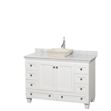 Load image into Gallery viewer, Wyndham Collection Vanity Wyndham Collection WCV800048SWHCMD2BMXX Acclaim 48 Inch Single Bathroom Vanity in White, White Carrara Marble Countertop, Pyra Bone Sink, and No Mirror
