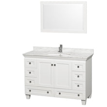 Load image into Gallery viewer, Wyndham Collection Vanity Wyndham Collection WCV800048SWHCMUNSM24 Acclaim 48 Inch Single Bathroom Vanity in White, White Carrara Marble Countertop, Undermount Square Sink, and 24 Inch Mirror