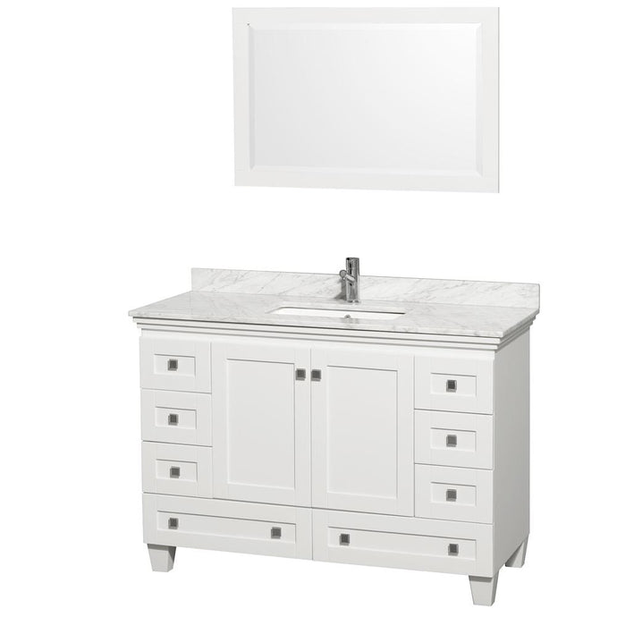 Wyndham Collection Vanity Wyndham Collection WCV800048SWHCMUNSM24 Acclaim 48 Inch Single Bathroom Vanity in White, White Carrara Marble Countertop, Undermount Square Sink, and 24 Inch Mirror